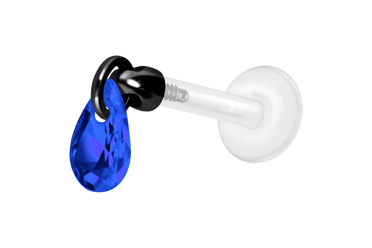 PTFE Labret Piercing mit Innengewinde + Titan-Aufsatz KRISTALLTROPFEN